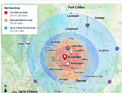 Broomfield 2-Hour Service Radius Map